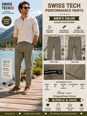 Swiss Tech Performance Pants – Men’s 34x30 – Dove Khaki